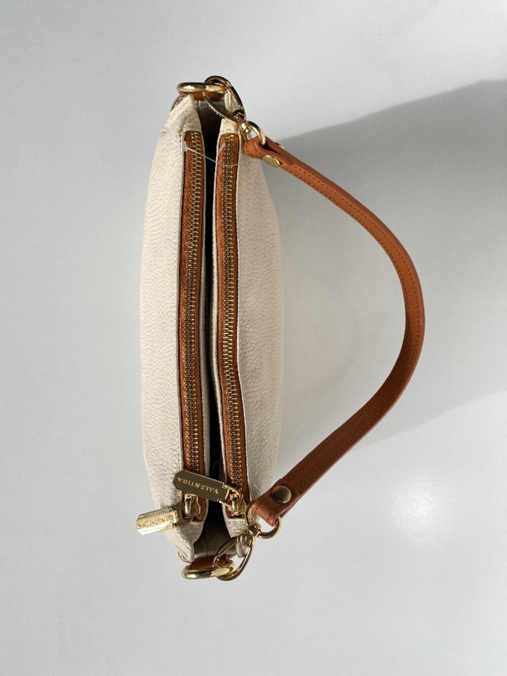 VALENTINA Italy Cream Pebble Leather Triple Compartment Shoulder Bag Purse - Picture 11 of 13